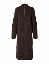 Slfkamma Half Zip Ls Knit Dress Camp Selected Brown