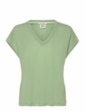 Cotton Linen V-neck T-shirt Scotch & Soda Green