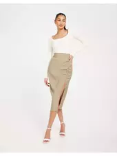 Vila Viluka Hw Midi Skirt Midinederdele Savannah Tan