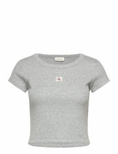 A - Woven Label 2x2 Rib Baby Tee Calvin Klein Jeans White