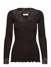 Rwbernadine Organic Ls V-neck Lace Rosemunde Brown