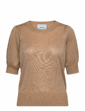 Msliva Puff Sleeve Metallic Knit Pu Minus Beige