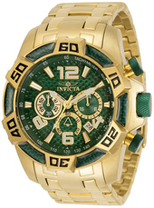 Invicta Herreur 34156 Pro Diver Grøn/gul Guldtonet Stål Ø50 Mm