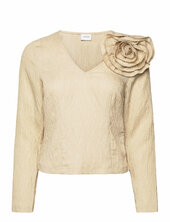 Viflowery Short L/s V-neck Top /e Vila Cream