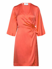 Slffranziska 3/4 Short Satin Wrap Dress Selected Orange
