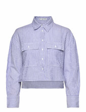 Striped Cropped Shirt With Pockets Mango Blue
