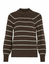 Viril Crew Neck L/s Stripe Knit Top Vila Brown