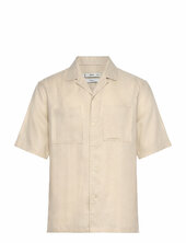 100% Linen Bowling-collar Shirt Mango Beige