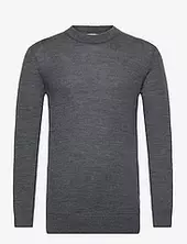 Regular Merino Knit Crew Neck Knowledge Cotton Apparel Grey