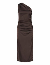 Asymmetrical Satin Dress With Side Slits Mango Brown