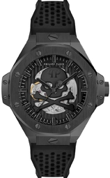 Philipp Plein Herreur Pwpfa0924 Skeleton Royal Sort/gummi Ø46 Mm