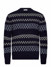 Knitted Pattern Crew Neck - Rws Knowledge Cotton Apparel Navy