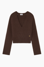 Wool Yak Mix Deep V-neck K2614 - Shaved Chocolate - Ganni - Brun Xs