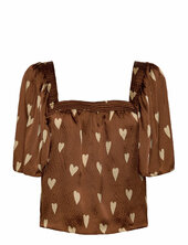 Heart Printed Silk Top Stella Nova Brown