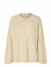 Slfsia Ras Ls Knit Long V-neck Noos Selected Cream