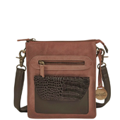 BemÆrk: Kollektionsprøve. Style Korea I Cognac/mørkebrun. Lækker Mindre Skuldertaske/crossbody I Kraftigt Læder M. Slangeprægning På Front