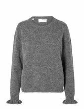 Slflulu Ls Knit Frill Cuff O-neck Noos Selected Grey