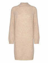Slflulu Ls High Neck Knit Dress Selected Beige