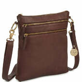 Style Ophelia I Mørkebrun. Superflot Skulder - Og Crossovertaske Med Smukke Lynlåse, Ringe & Karabiner I Guld, Klassisk Læderrem