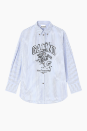 Stripe Cotton Oversized Shirt W0826 - Lavender Lustre - Ganni - Stribet L