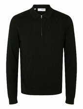 Slhberg Ls Half Zip Polo Noos Selected Black