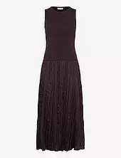 Combined-fabric Long Dress Mango Brown