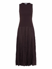 Combined-fabric Long Dress Mango Brown