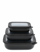 Rectangular Bowl Set W.lid Cirqula Low 3 Pcs Mepal Black