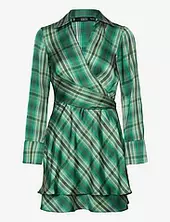 Check Bow Dress Mango Green