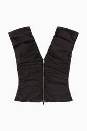 Stretch Cotton Ruched Top A1040071 - Black - Ganni - Sort S