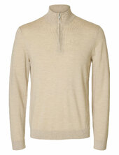 Slhtray Ls Knit Merino Half Zip Noos Selected Beige