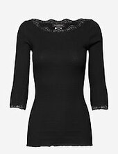 Organic T-shirt Boat Neck W/lace Rosemunde Black