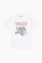 Basic Cotton Jersey Neon Puppy T-shirt T4334 - Bright White - Ganni - Hvid M