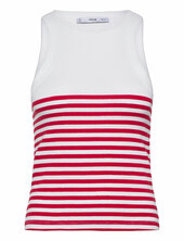 Stripe-print Top Mango Red