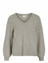 Vibeluna V-neck Rev L/s Knit Top - Noos Vila Beige