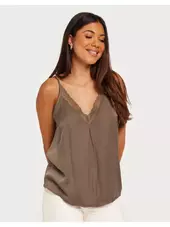 Vila Vicava V-neck Lace Singlet/su - Noo Tanktoppe Brown Lentil