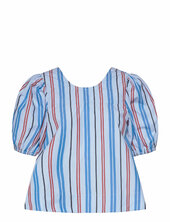 Stripe Cotton Open Back Top Ganni Blue