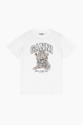 Basic Jersey Leopard Relaxed T-shirt T4124 - Leopard - Ganni - Hvid M