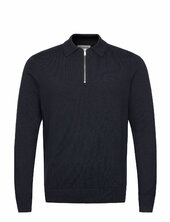 100% Recycle Knit Half Zip Polo Col Lindbergh Navy