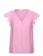 Top With Ruffles In V-neck Coster Copenhagen Pink