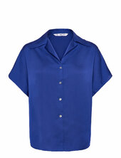 Short-sleeved Satin Shirt Mango Blue