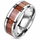 Tree Inlay Og Rustfri Stål Ring