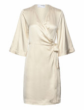 Slffranziska 3/4 Short Satin Wrap Dress Selected Grey