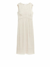 Crinkled Sleeveless Dress - Beige