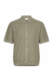 Knitted S/s Polo Cardigan Lindbergh Khaki