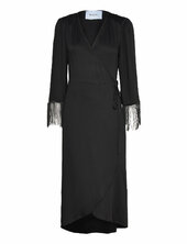 Msjassie Solid Fringe Sleeve Dress Minus Black