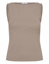 Boat Neck Strapless Top Mango Brown