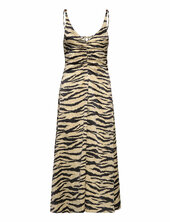 Crinkled Satin Maxi Strap Dress Ganni Brown