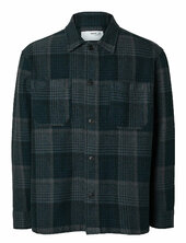 Slhboxy-houndstooth Big Check Overshirt Selected Navy