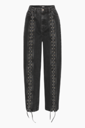 Laced Wide Leg Jeans - Black Washed - Rotate - Sort 30